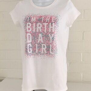 Teen Girls New With Tags White Birthday T-Shirt With Pink/Blue Glitter Size 14